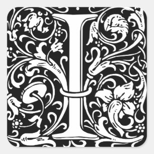 Brief I Middeleeuws Monogram Art Nouveau Vierkante Sticker