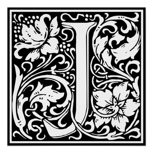 Brief J Middeleeuws Monogram Art Nouveau Perfect Poster (Voorkant)
