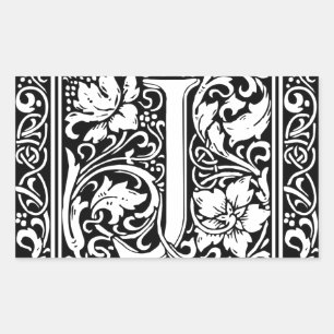 Brief J Middeleeuws Monogram Art Nouveau Rechthoekige Sticker
