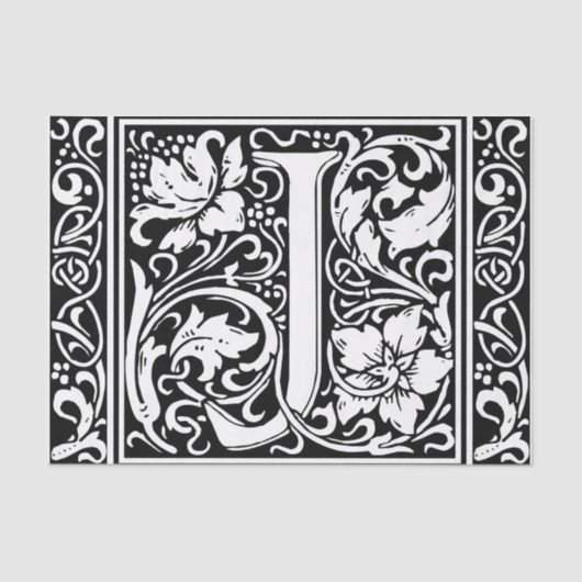 Brief J Middeleeuws Monogram Art Nouveau Tissuepapier (Voorkant)