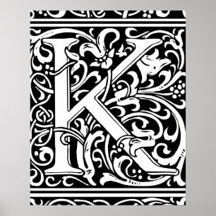 Brief K Medieval Monogram  Initiaal Poster