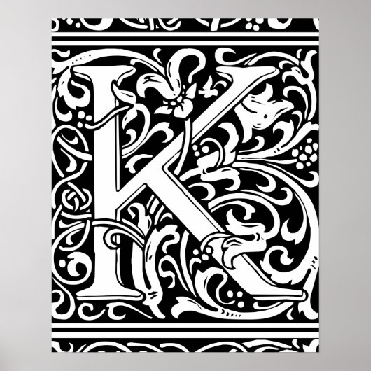 Brief K Medieval Monogram  Initiaal Poster (Voorkant)
