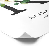 Brief K Monogram Waterverf Perzik Florals Nursery Poster (Hoek)