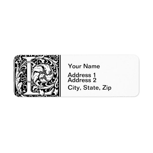 Brief L Middeleeuws Monogram Art Nouveau Etiket (Voorkant)