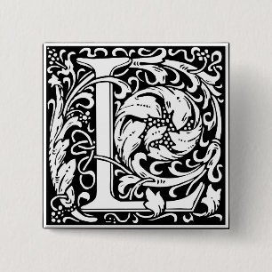 Brief L Middeleeuws Monogram Art Nouveau Vierkante Button 5,1 Cm