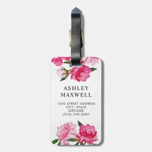 Brief modern Fuchsia Pink Floral Weddenschap Bagagelabel (Achterkant verticaal)