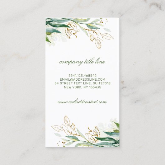 Brief Monogram Gold Greenery Leaves Elegant Visitekaartje (Achterkant)