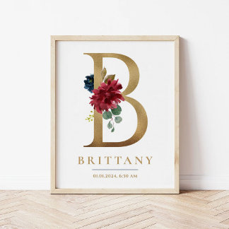 Brief Monogram Naam Marsala Bloemenkwekerij Poster