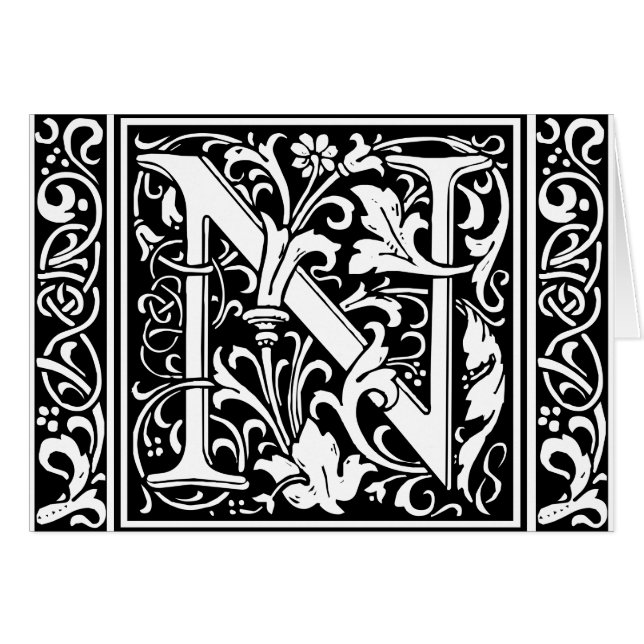 Brief N Middeleeuws Monogram Art Nouveau (Voorkant Horizontaal)