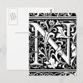 Brief N Middeleeuws Monogram Art Nouveau Briefkaart (Voorkant / Achterkant)