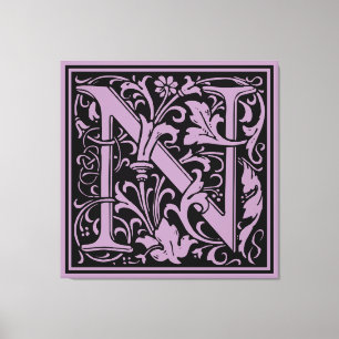 Brief N Middeleeuws Monogram Art Nouveau Canvas Afdruk