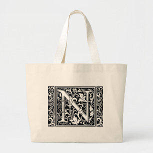 Brief N Middeleeuws Monogram Art Nouveau Grote Tote Bag
