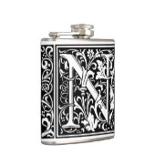 Brief N Middeleeuws Monogram Art Nouveau Heupfles (Rechts)