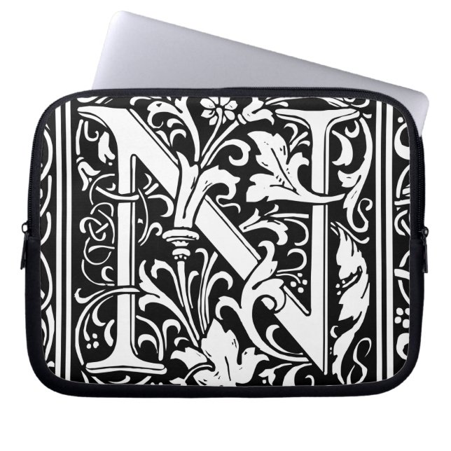 Brief N Middeleeuws Monogram Art Nouveau Laptop Sleeve (Voorkant)