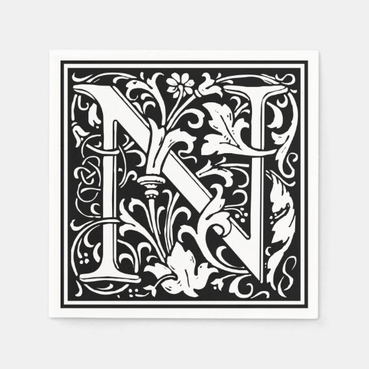 Brief N Middeleeuws Monogram Art Nouveau Servetten (Voorkant)