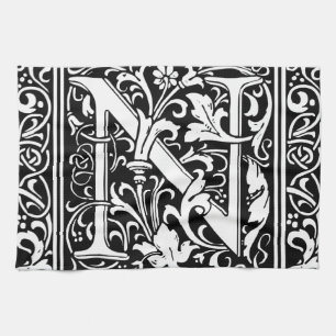 Brief N Middeleeuws Monogram Art Nouveau Theedoek