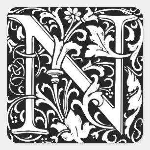 Brief N Middeleeuws Monogram Art Nouveau Vierkante Sticker