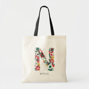 Brief N   Whimsical Floral Letter Monogram I Tote Bag