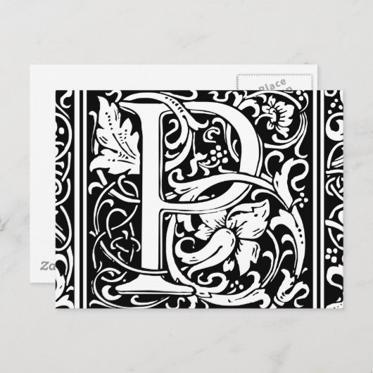Brief P Middeleeuws Monogram Art Nouveau Briefkaart (Voorkant / Achterkant)