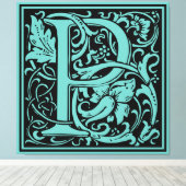 Brief P Middeleeuws Monogram Art Nouveau Canvas Afdruk (Insitu (Houten vloer))