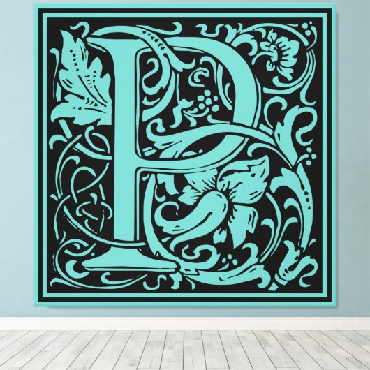 Brief P Middeleeuws Monogram Art Nouveau Canvas Afdruk (Insitu (Houten vloer))