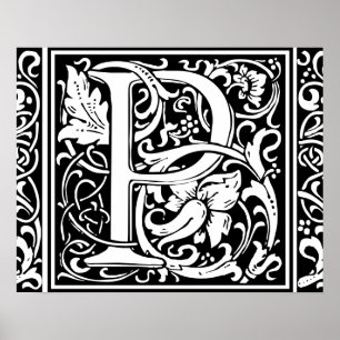 Brief P Middeleeuws Monogram Art Nouveau Poster