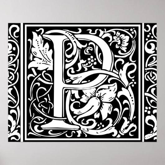 Brief P Middeleeuws Monogram Art Nouveau Poster (Voorkant)