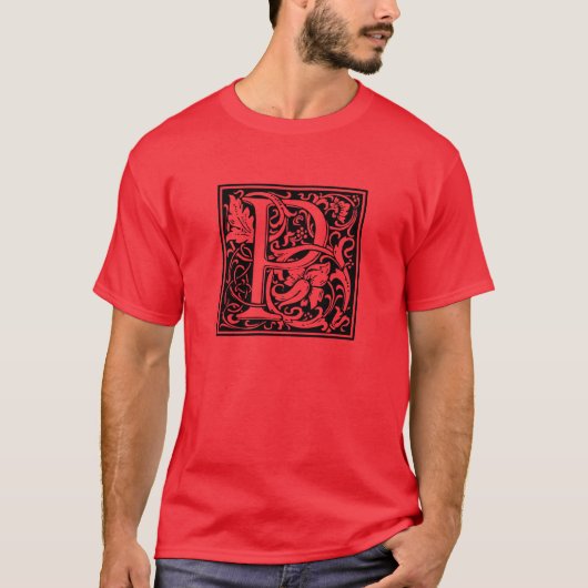 Brief P Middeleeuws Monogram Art Nouveau T-shirt (Voorkant)