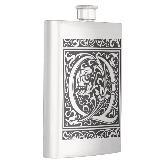 Brief Q Middeleeuws Monogram Art Nouveau Heupfles (Rechts)