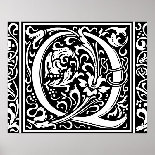 Brief Q Middeleeuws Monogram Art Nouveau Poster (Voorkant)