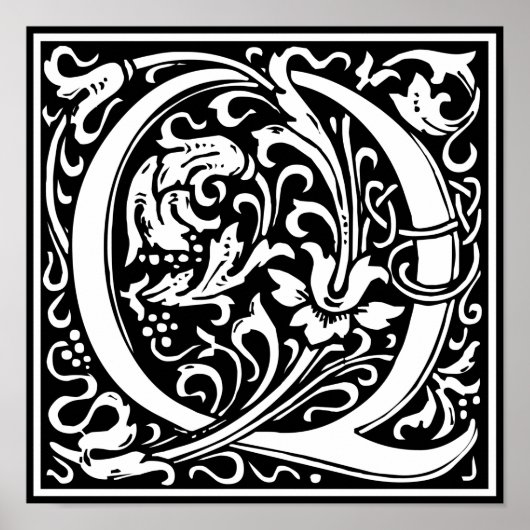 Brief Q Middeleeuws Monogram Art Nouveau Poster (Voorkant)