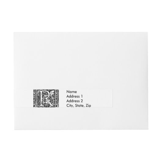 Brief R Middeleeuws Monogram Art Nouveau Adreslabel Wikkel (Voorkant)
