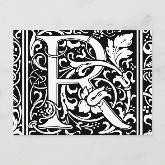 Brief R Middeleeuws Monogram Art Nouveau Briefkaart (Voorkant)