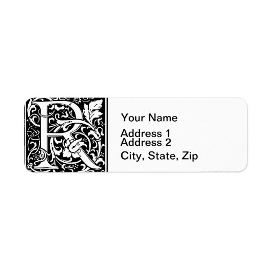 Brief R Middeleeuws Monogram Art Nouveau Etiket (Voorkant)