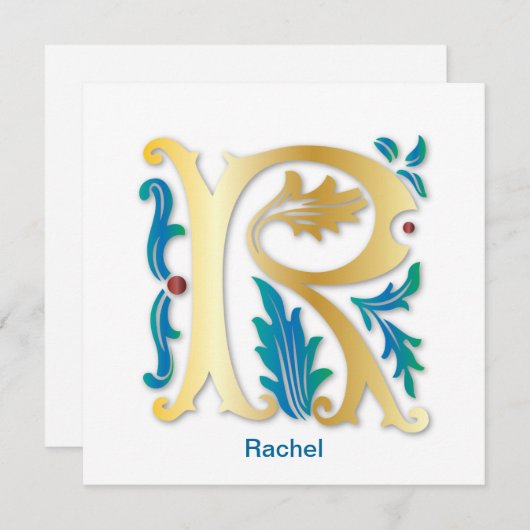 Brief R Monogram Fleur de lis Kaart (Voorkant / Achterkant)