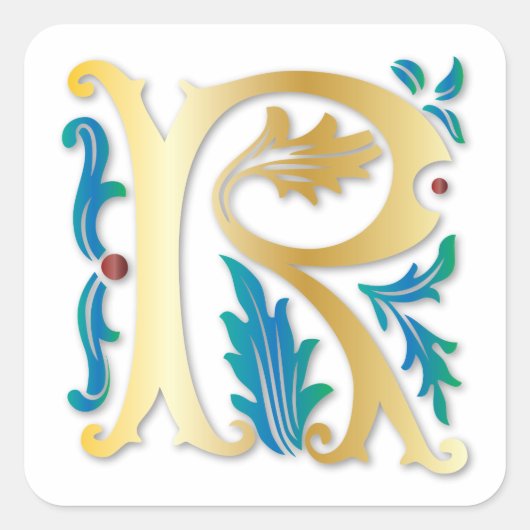 Brief R Monogram Fleur de lis Vierkante Sticker (Voorkant)