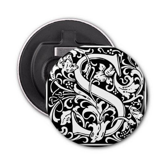 Brief S Middeleeuws Monogram Art Nouveau Button Flesopener (Voorkant)