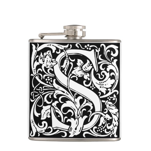 Brief S Middeleeuws Monogram Art Nouveau Heupfles (Voorkant)