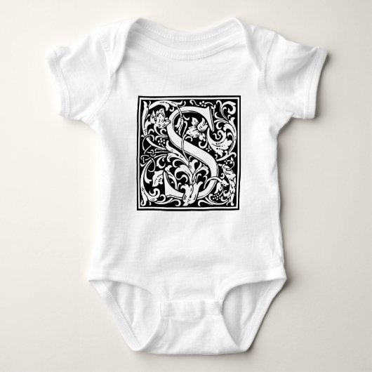 Brief S Middeleeuws Monogram Art Nouveau Romper (Voorkant)