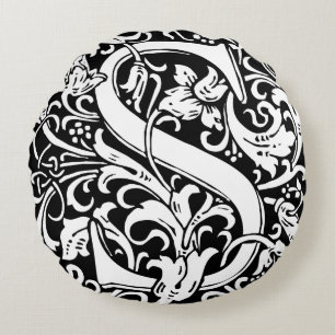 Brief S Middeleeuws Monogram Art Nouveau Rond Kussen