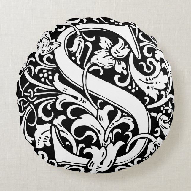 Brief S Middeleeuws Monogram Art Nouveau Rond Kussen (Voorkant)
