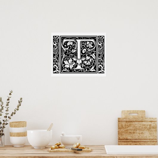 Brief T Medieval Monogram  Initiaal Poster (Keuken)