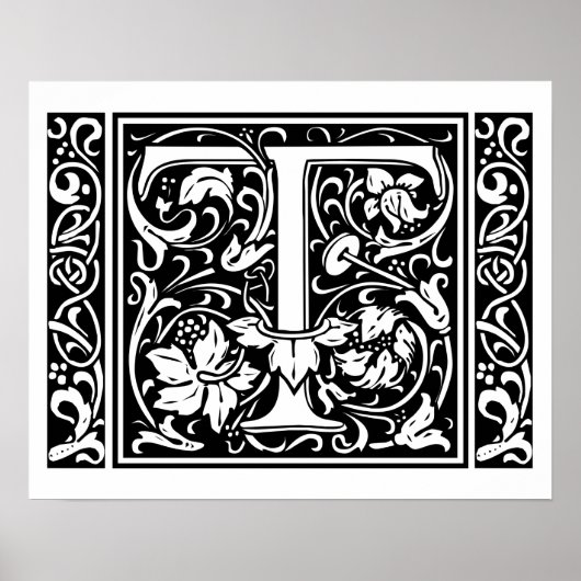 Brief T Medieval Monogram  Initiaal Poster (Voorkant)