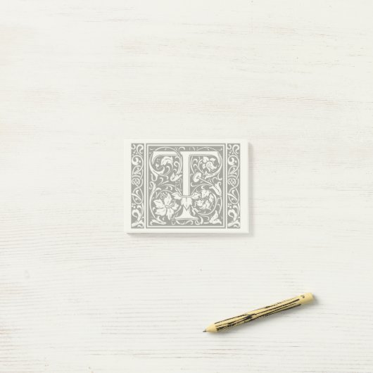 Brief T Middeleeuws Monogram Art Nouveau Post-it® Notes (Op bureau)