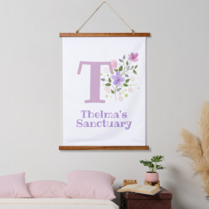 Brief T plus voornaam met een Floral Ontwerp Hangend Wandkleed