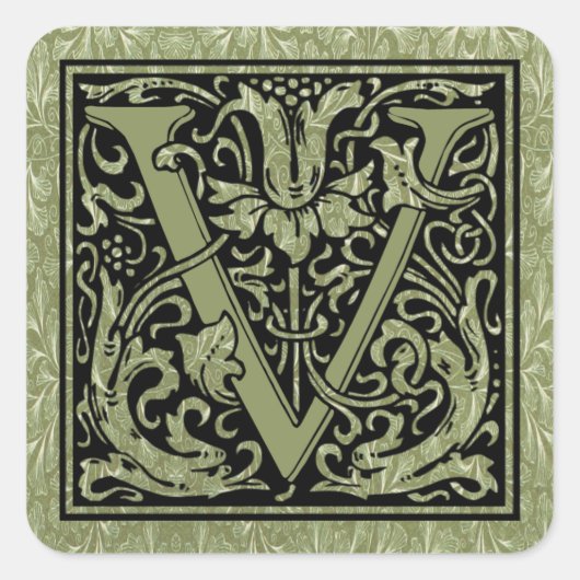 Brief V Eerste letter Monogram Vierkante Sticker (Voorkant)