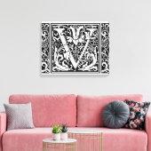 Brief V Middeleeuws Monogram Art Nouveau Canvas Afdruk (Insitu (Woonkamer))