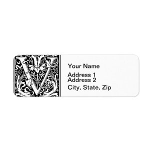 Brief V Middeleeuws Monogram Art Nouveau Etiket