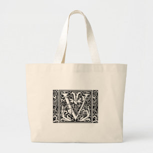 Brief V Middeleeuws Monogram Art Nouveau Grote Tote Bag