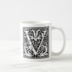 Brief V Middeleeuws Monogram Art Nouveau Koffiemok